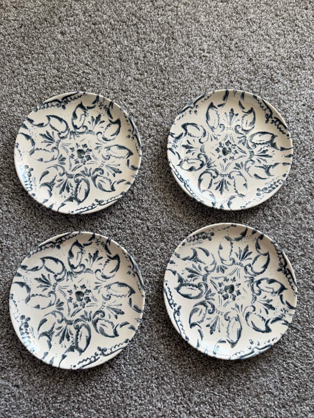 Pottery Barn Blue and Cream Ceramic Salad Plates - Set of 4 Coastal Nantucket